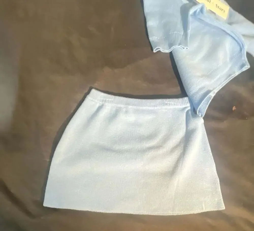 Scout & Story Girls Blue Knit Collared Sweater and Skirt Set